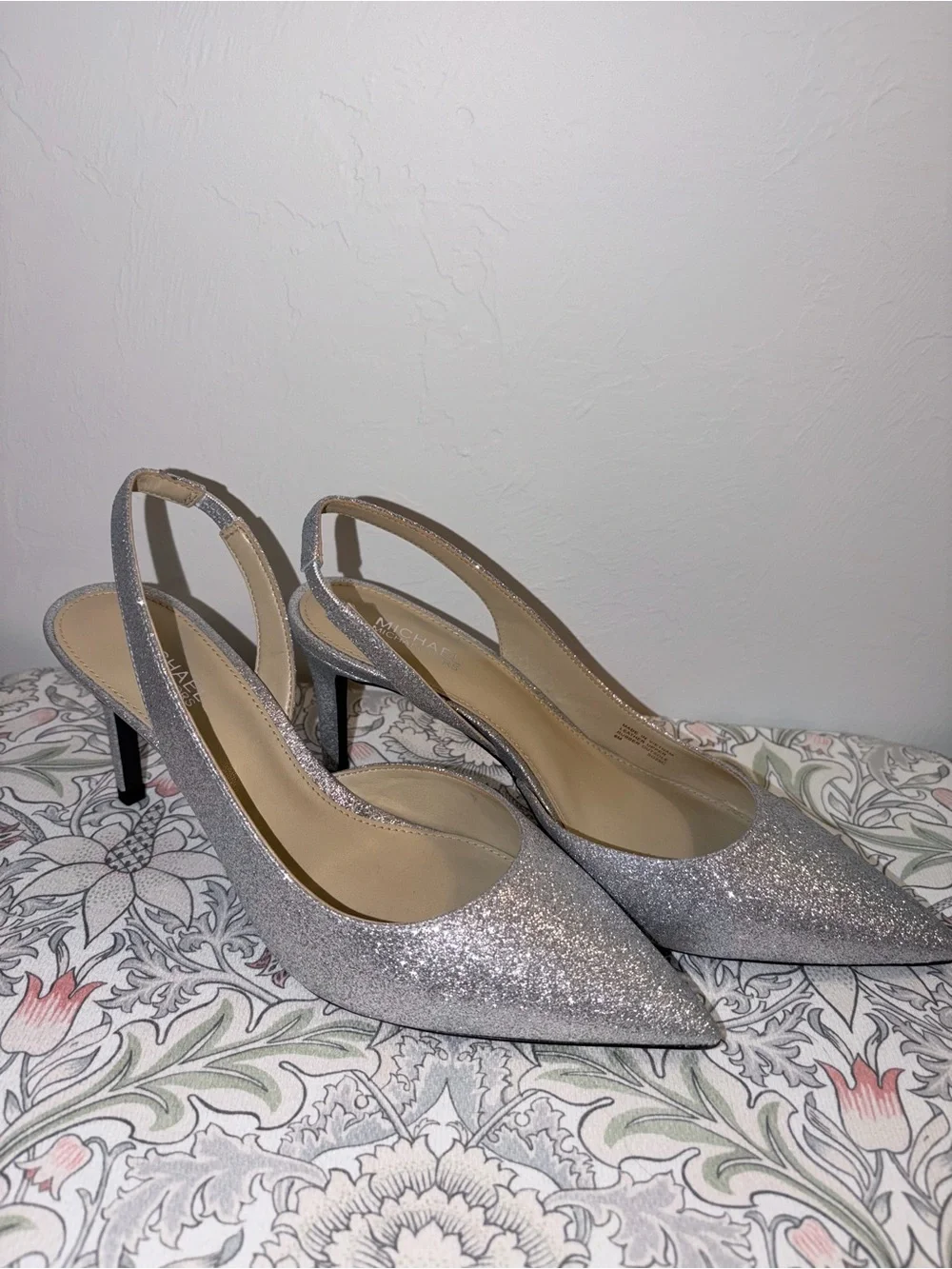 Michael Kors Alina Sling-back Pumps heels shoes formal silver 8.5 or 9 NWOT